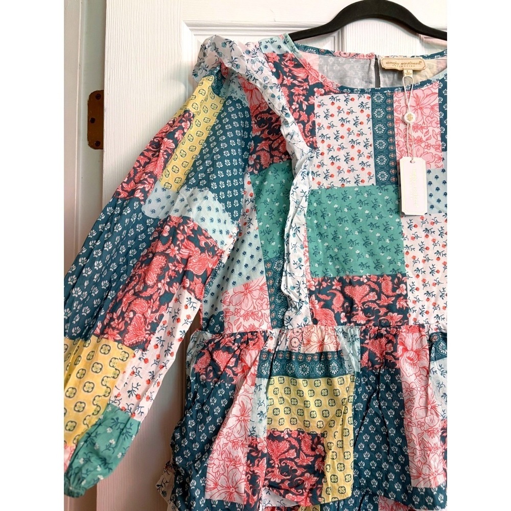 New Simply Southern Patchwork Small Tiered Maxi Dress Ruffle Cotton Cottagecore - Picture 8 of 12
